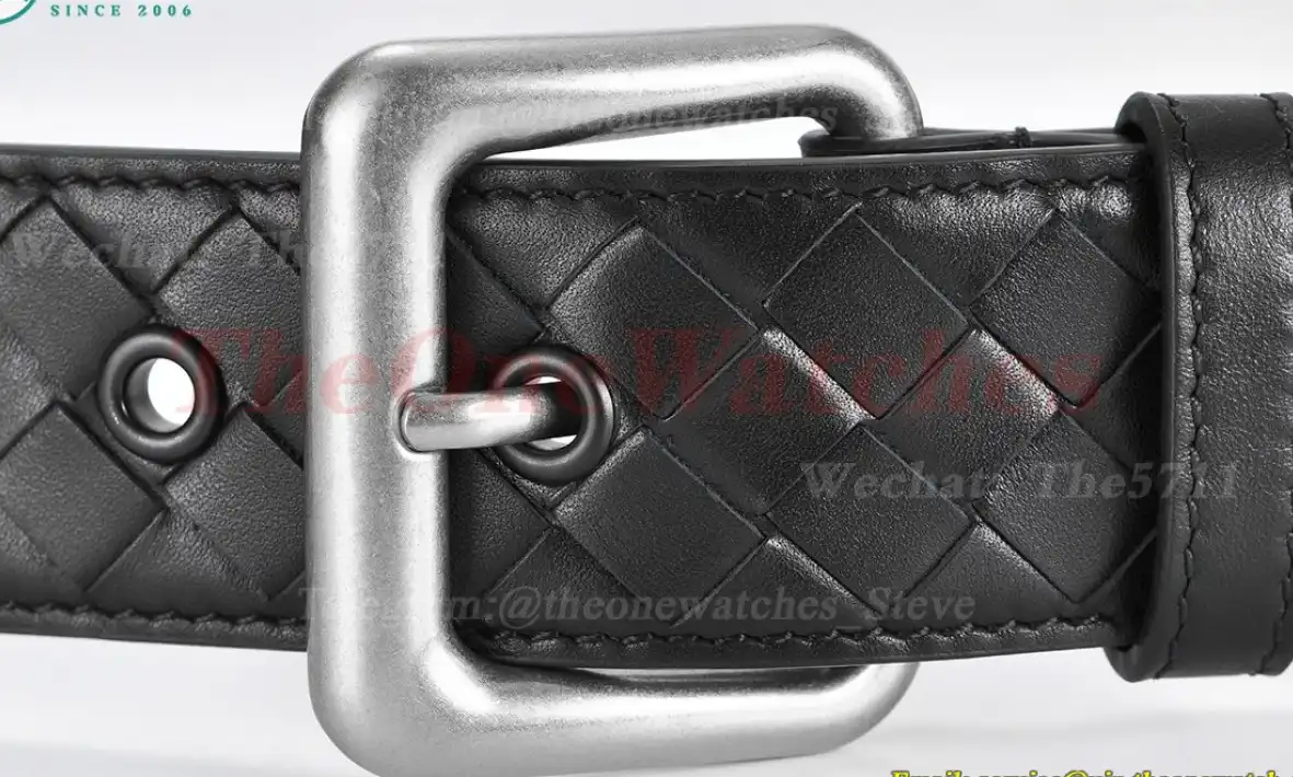 Silver Brass Buckle on Black Braided Leather Belt 4.0cm