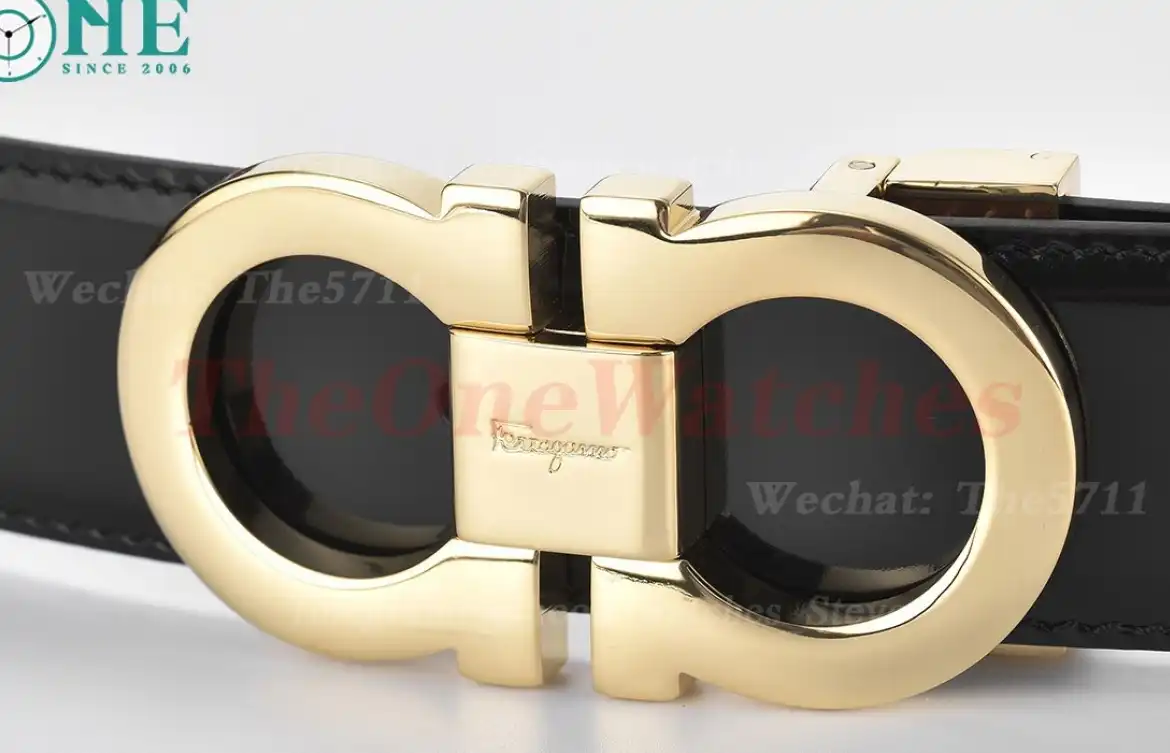 YG Brass Buckle on Black Brown Leather Belt 3.5cm