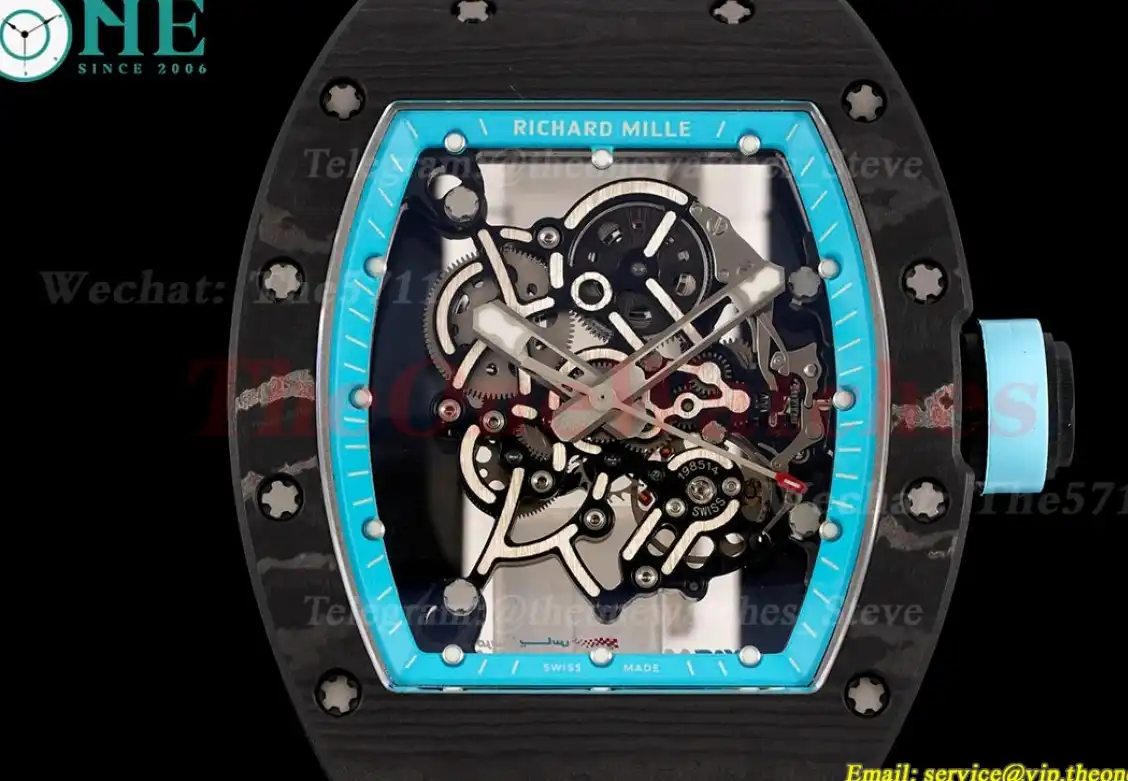 RM055 Real NTPT Skeleton Blue Dial On White Rubber Strap YSF RMUL2