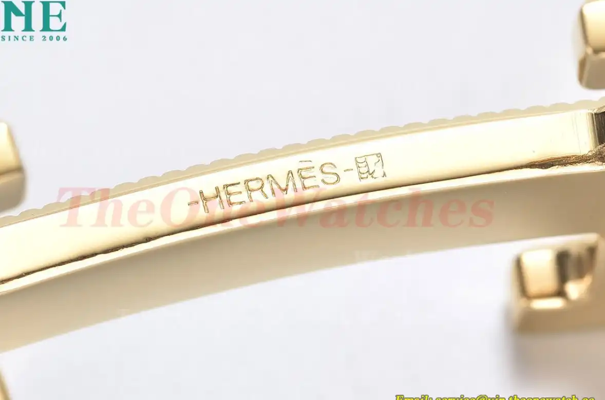 YG Hermes SS Buckle on Apricot Black Leather Belt 3.8cm