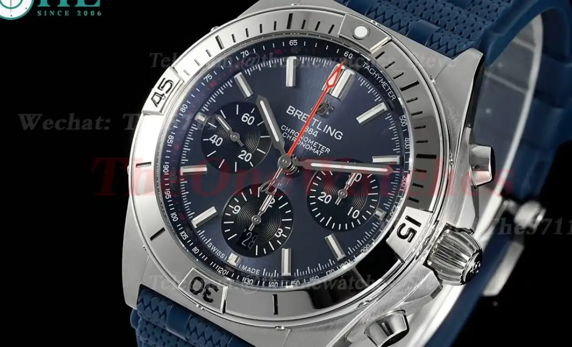 Chronomat B01 42MM Blue Dial on Rouleaux Rubber Strap TF A7750