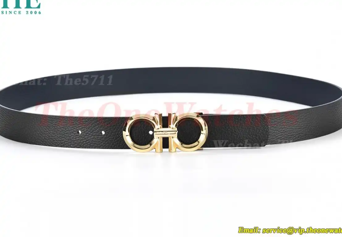 YG Brass Buckle on Black Blue Leather Belt 3.5cm