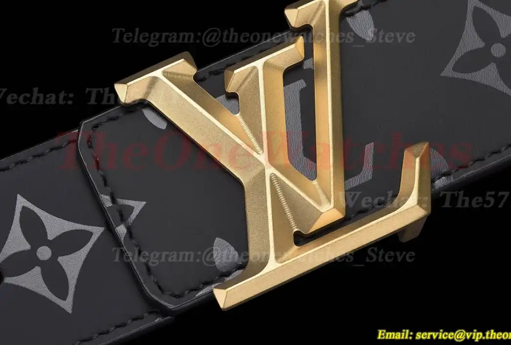 Yellow Gold LV Brass Buckle on Grey Leather Belt 4.0cm