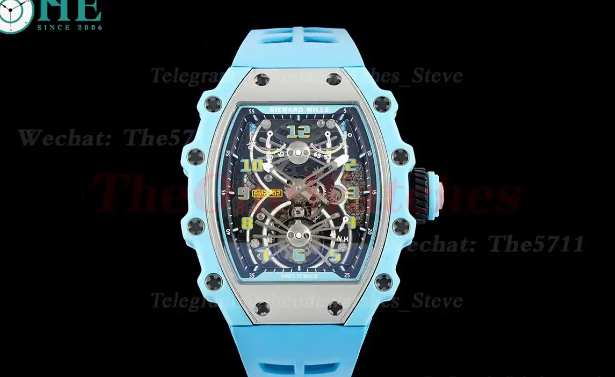 RM21-02 Blue Carbon Case on Blue Rubber Strap RMF Tourbillon