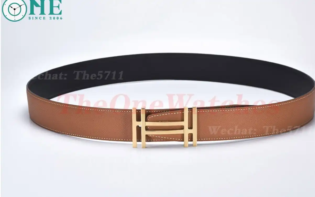 YG Hermes SS Buckle on Brown Black Leather Belt 3.8cm