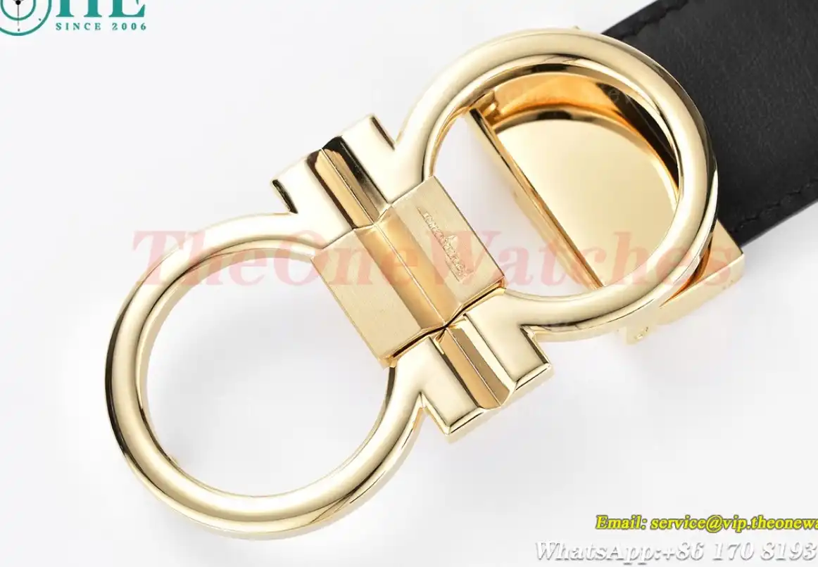 YG Brass Buckle on Black Black Leather Belt 3.5cm