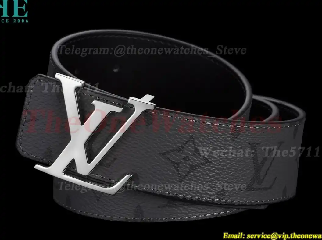 Silver LV Brass Buckle on Grey Leather Belt 4.0cm