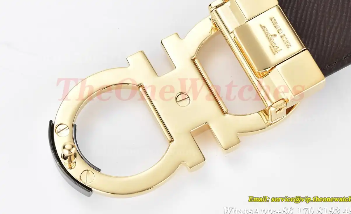 YG Brass Buckle on Black Brownish Leather Belt 3.5cm