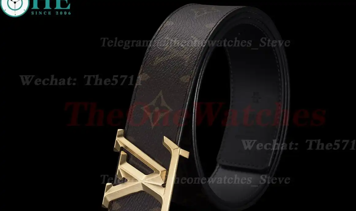 Yellow Gold LV Brass Buckle on Brown Leather Belt 4.0cm