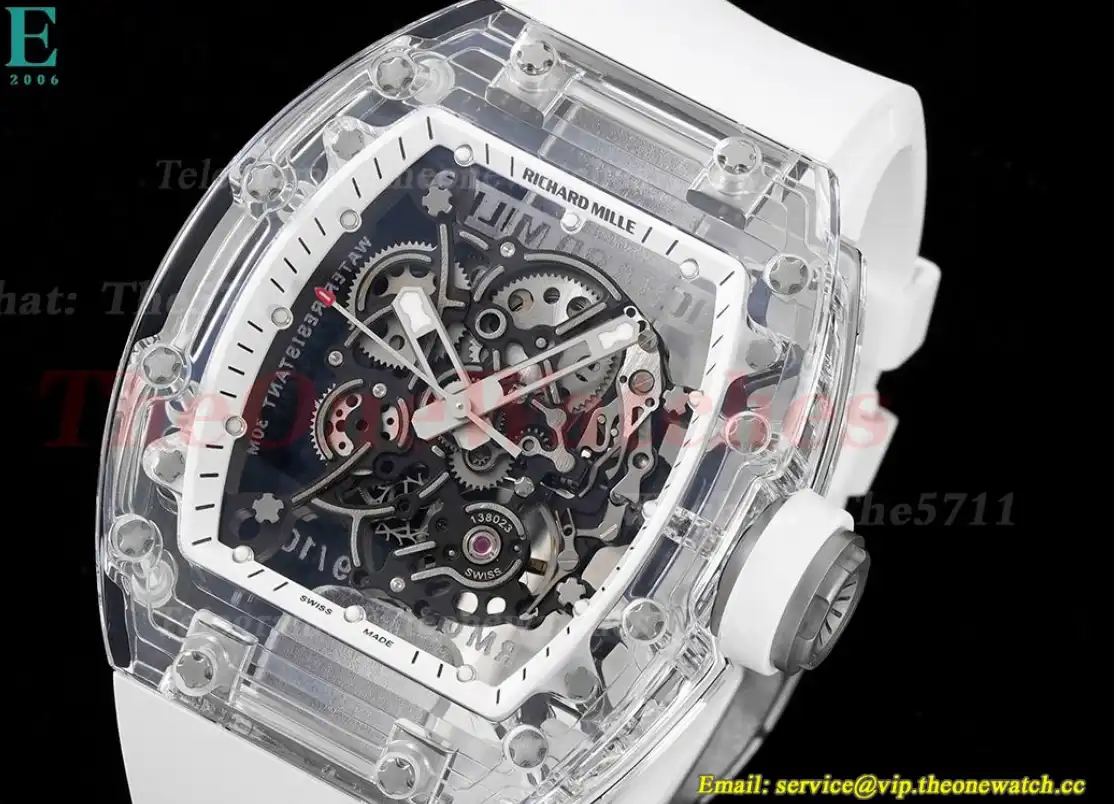 RM055 Transparent  Skeleton Dial with White Rubber strap Sonic Clone RMUL2