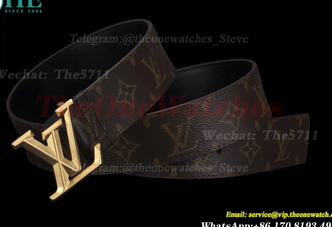 Yellow Gold LV Brass Buckle on Brown Leather Belt 4.0cm