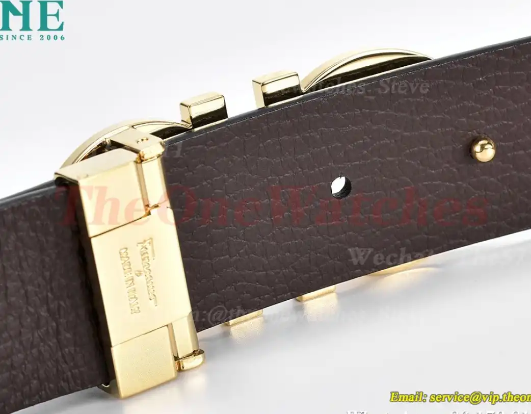 YG Brass Buckle on Black Brownish Leather Belt 3.5cm