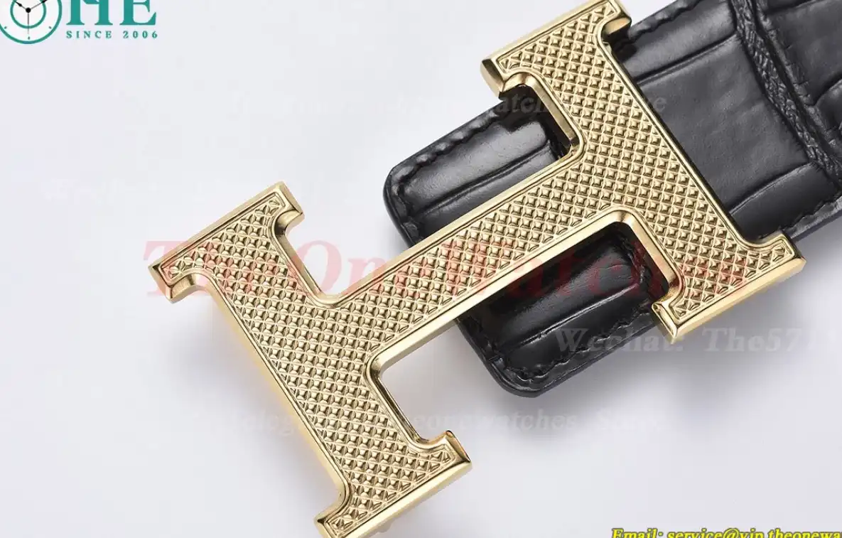 YG Hermes SS Buckle on Black Black Leather Belt 3.8cm