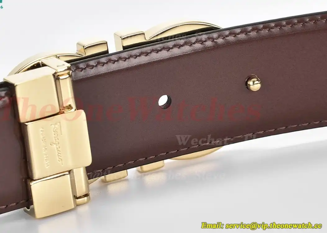 YG Brass Buckle on Black Brown Leather Belt 3.5cm