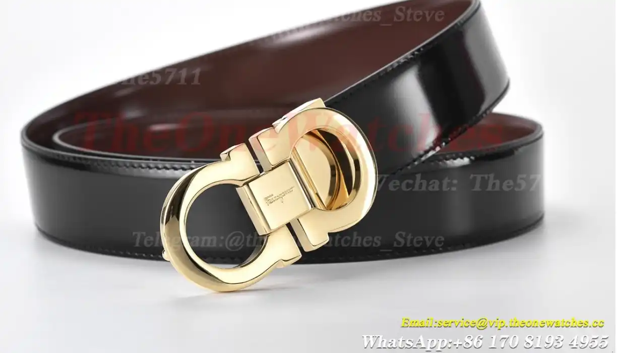 YG Brass Buckle on Black Brown Leather Belt 3.5cm