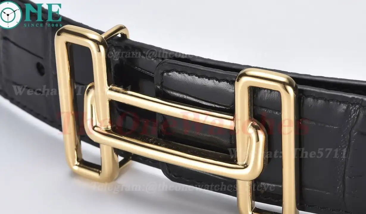 YG Hermes SS Buckle on Black Black Leather Belt 3.8cm