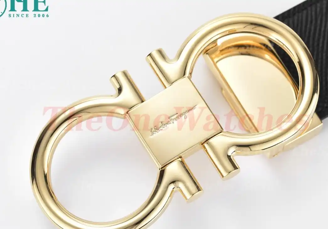 YG Brass Buckle on Black Blue Leather Belt 3.5cm