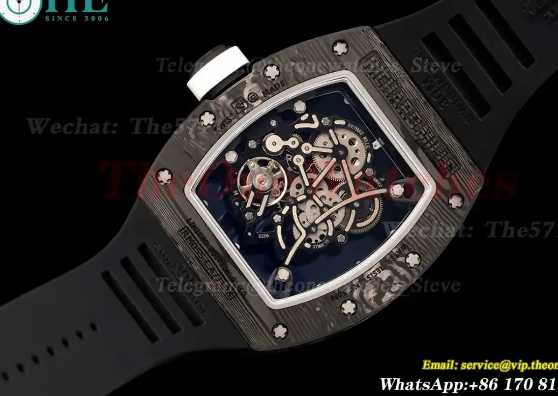 RM055 Real NTPT Skeleton White Dial On Black Rubber Strap YSF RMUL2