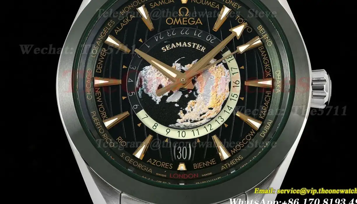 Aqua Terra 150M 43mm Worldtimer SS SS Green Dial VSF A8938