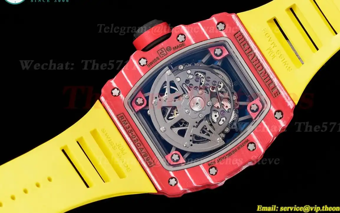 RM35-02 Skeleton Dial  With Yellow Rubber Srap T+F Clone RMUL2