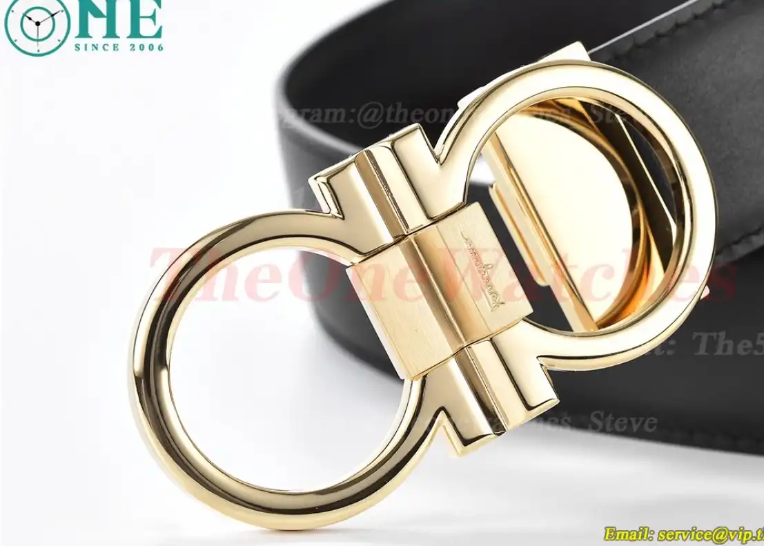 YG Brass Buckle on Black Black Leather Belt 3.5cm