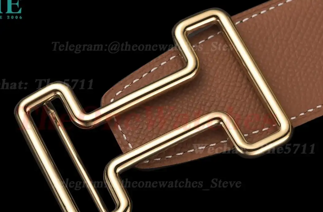 YG Hermes SS Buckle on Brown Leather Belt 3.8cm