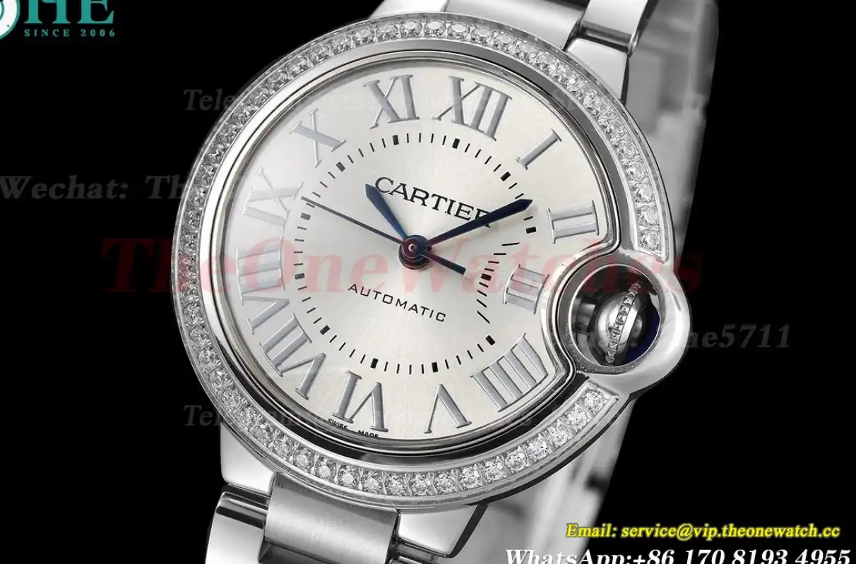 Ballon Bleu De Cartier 33mm SS SS Silver Dial Diamond Bezel GDF NH05