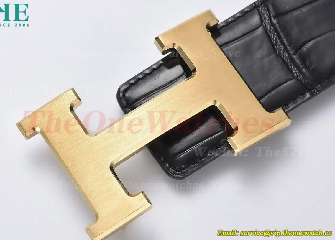 YG Hermes SS Buckle on Black Black Leather Belt 3.8cm