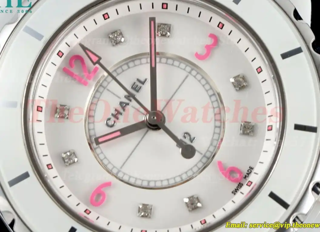 J12 33mm White Ceramic Cer Pink SS Case Back HTF Quartz