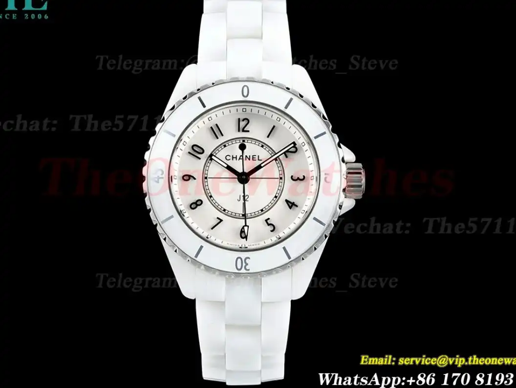 J12 33mm White Ceramic Cer White Num HTF Quartz