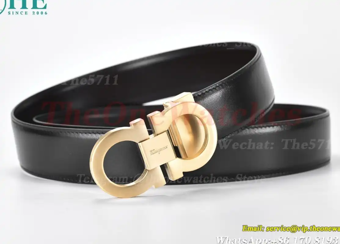 YG Brass Buckle on Black Black Leather Belt 3.5cm