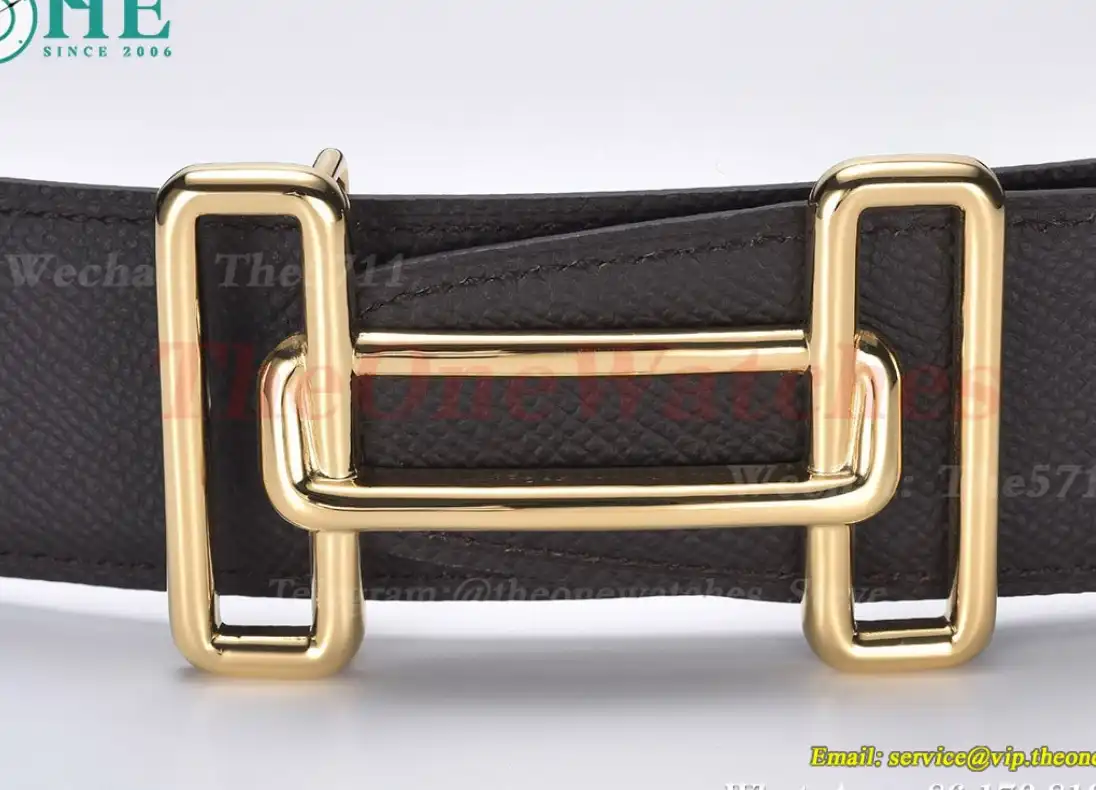 YG Hermes SS Buckle on Red Black Leather Belt 3.8cm