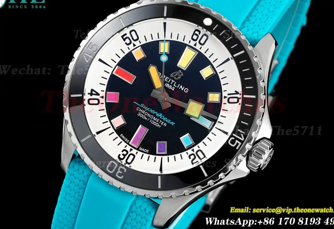 Superocean 42mm SS RU Colorful Dial on Blue Rubber Strap TF A2824