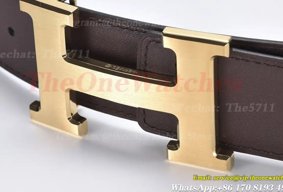 YG Hermes SS Buckle on burgundy Black Leather Belt 3.8cm