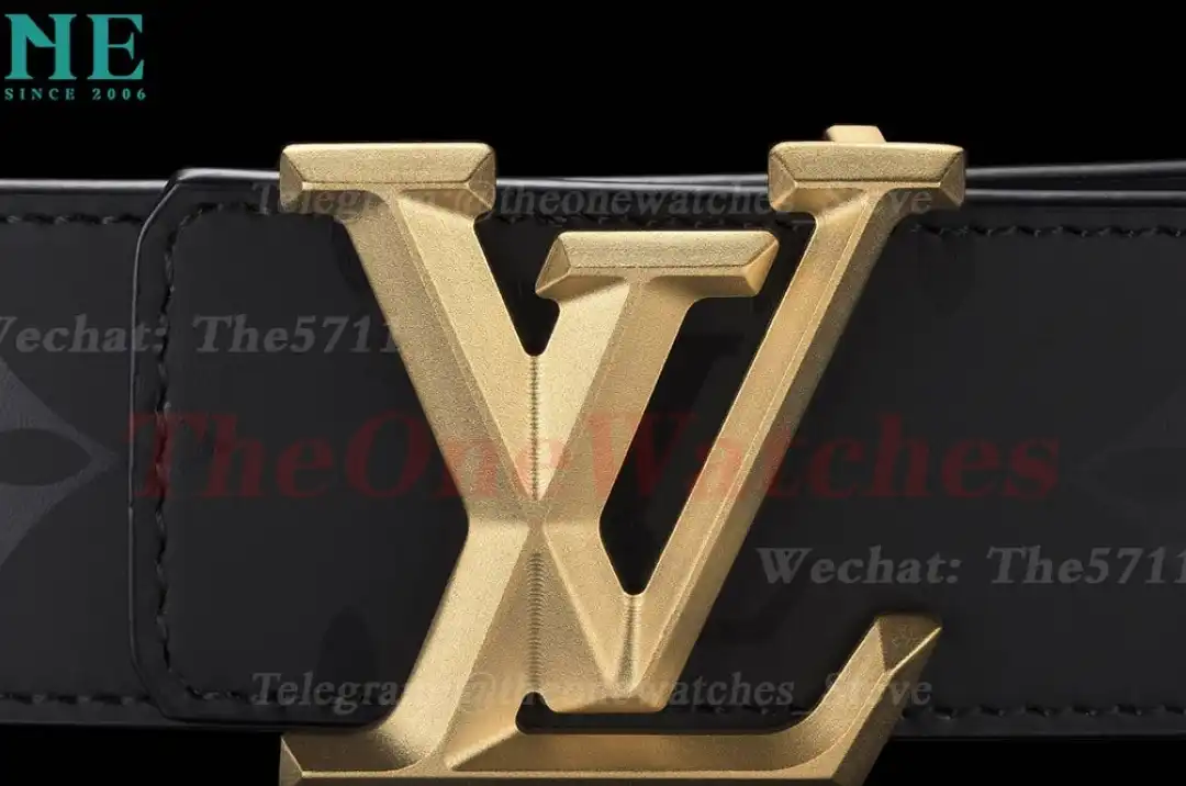 Yellow Gold LV Brass Buckle on Grey Leather Belt 4.0cm