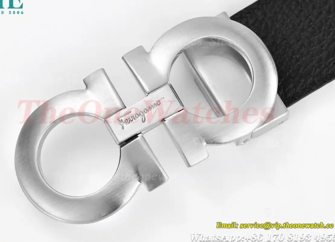 Silver Brass Buckle on Black Blue Leather Belt 3.5cm