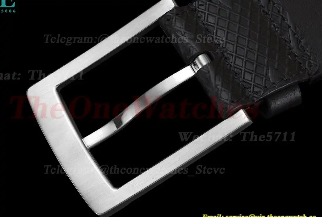 Silver LV SS Buckle on Black Checkered Leather Belt 3.5cm