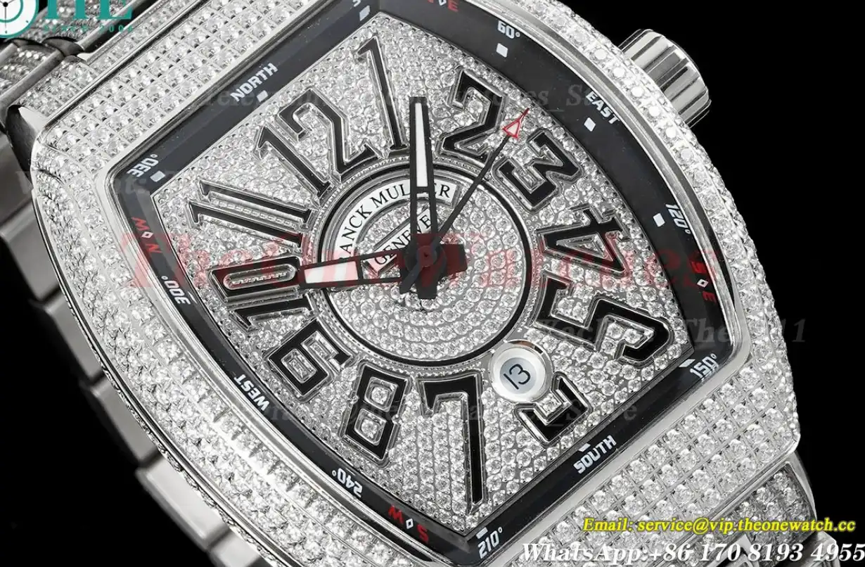 Vanguard Mens 44mm Full Diamond SS SS Black ABF A2824