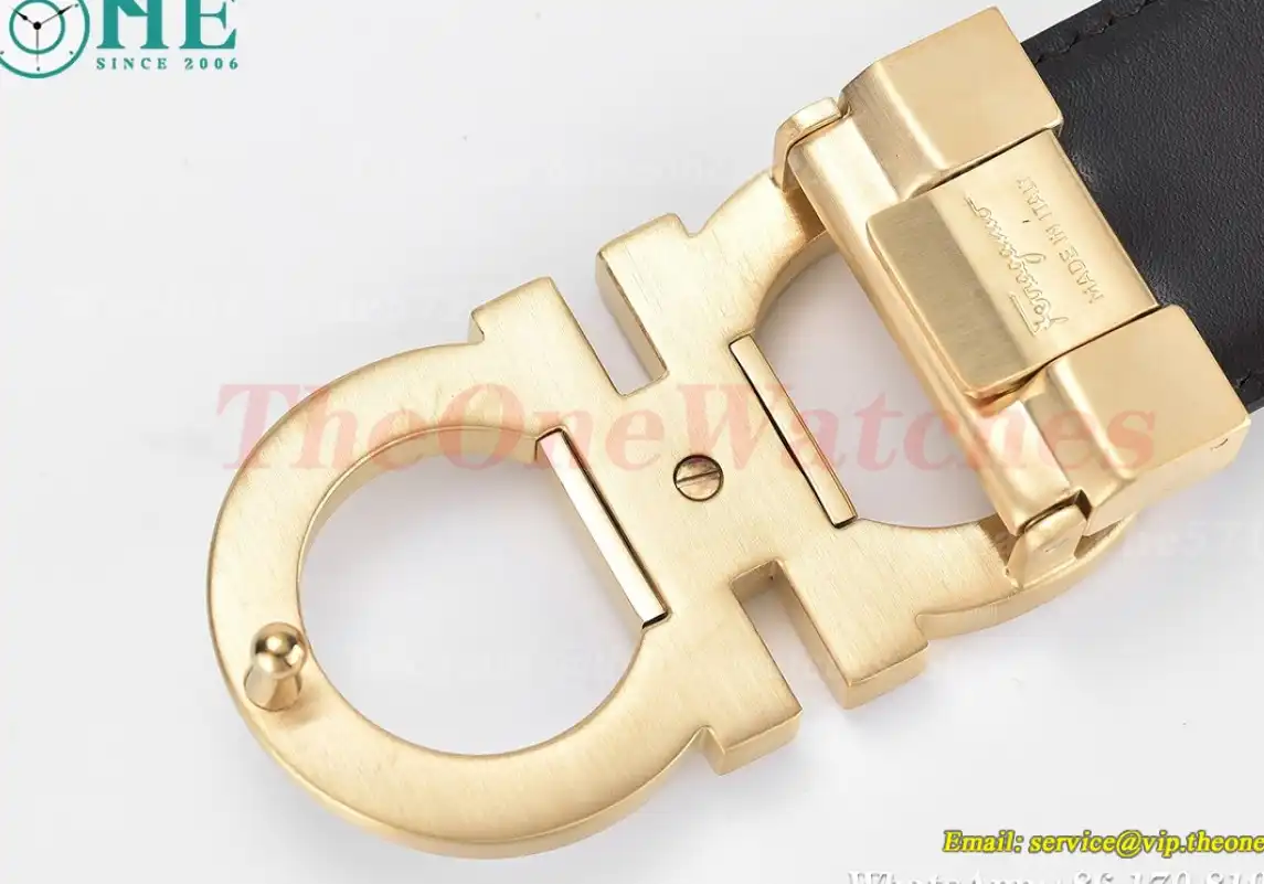 YG Brass Buckle on Black Black Leather Belt 3.5cm