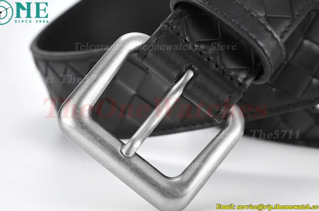 Silver Brass Buckle on Black Braided Leather Belt 4.0cm