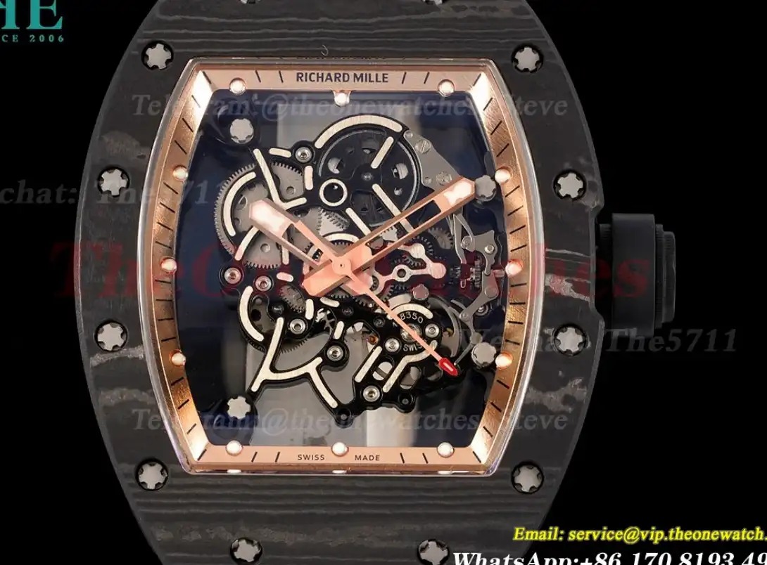 RM055 Real NTPT Skeleton Gold Dial On Black Rubber Strap YSF RMUL2