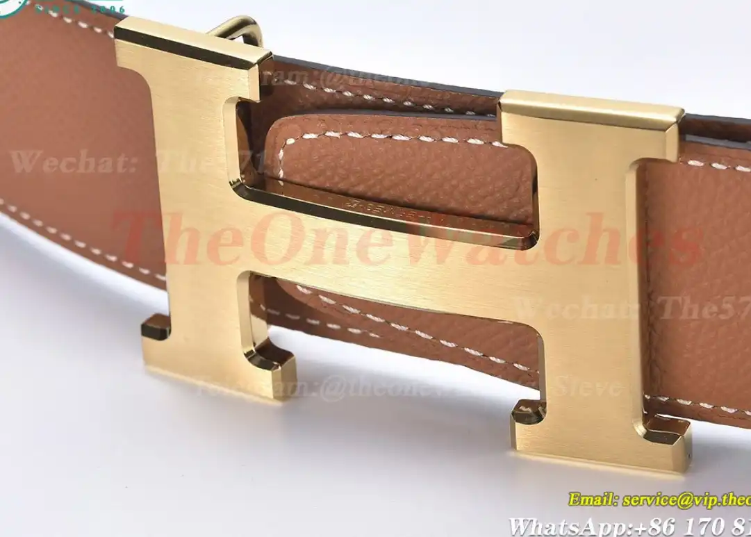 YG Hermes SS Buckle on Brown Black Leather Belt 3.8cm