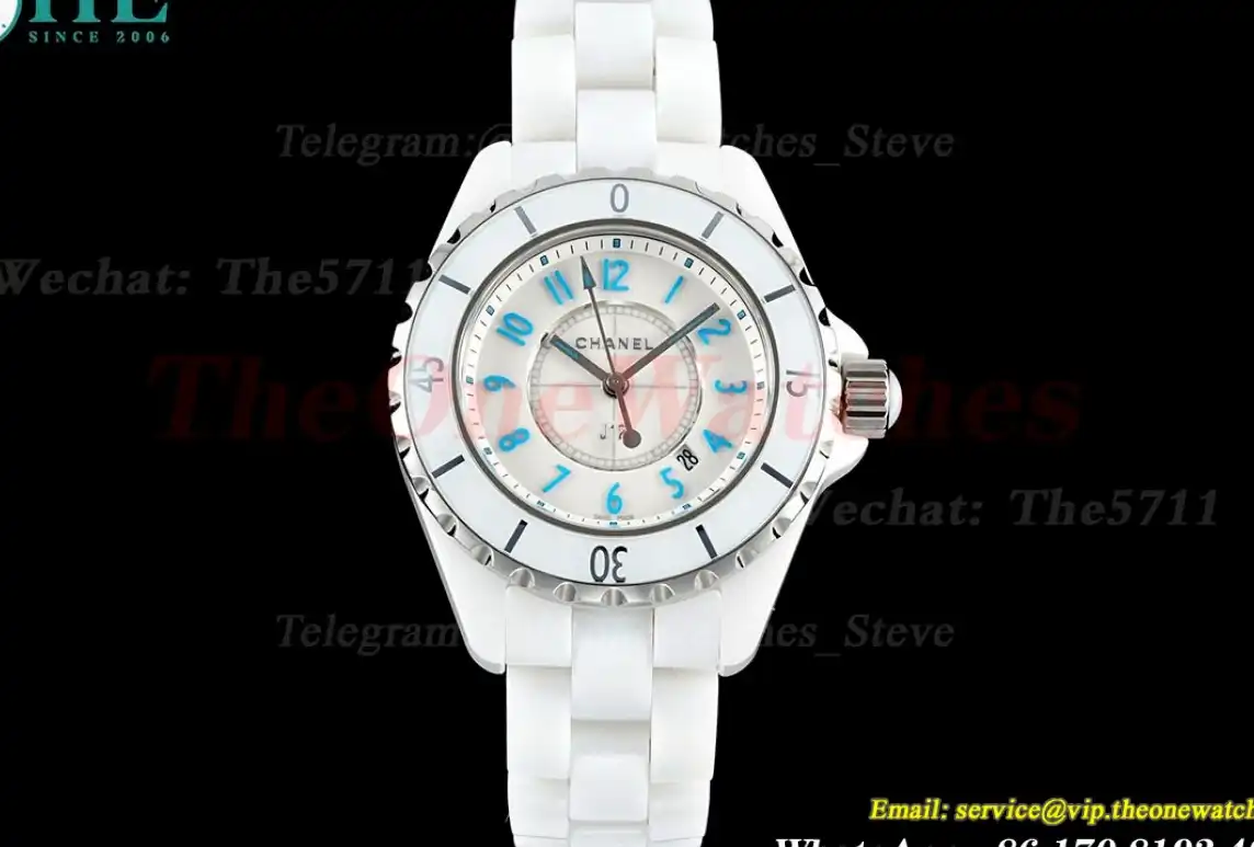 J12 33mm White Ceramic Cer Blue SS Case Back HTF Quartz