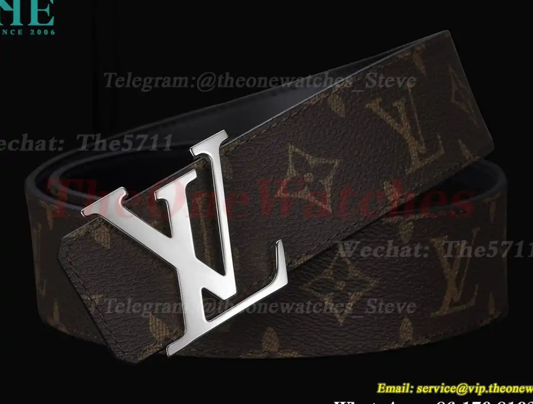 Silver LV Brass Buckle on Brown Leather Belt 4.0cm