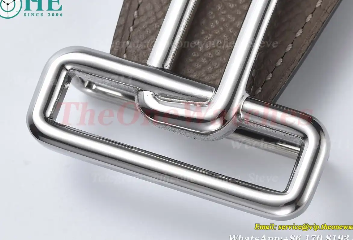 Silver Hermes SS Buckle on Apricot Black Leather Belt 3.8cm