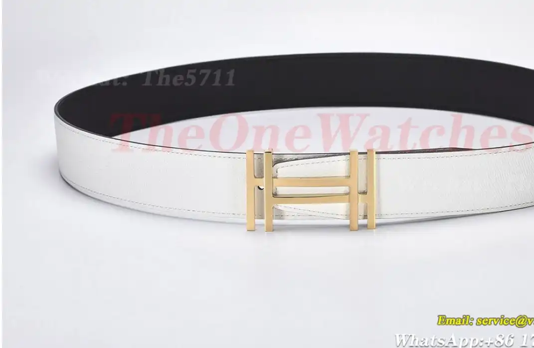 YG Hermes SS Buckle on White Black Leather Belt 3.8cm