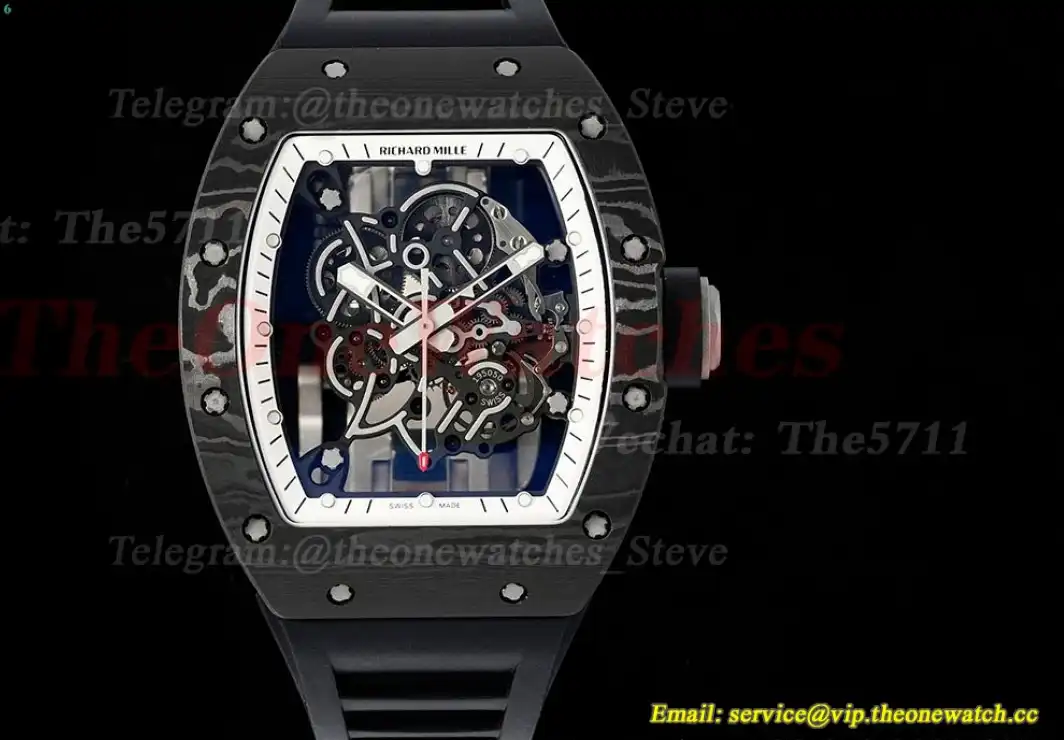 RM055 NTPT RU  White Blk Rehaut on Black Rubber Strap ZF RMUL2 Super Clone