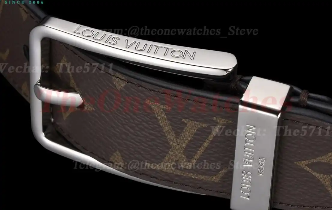 Silver LV SS Buckle on Brown Leather Belt 3.5cm