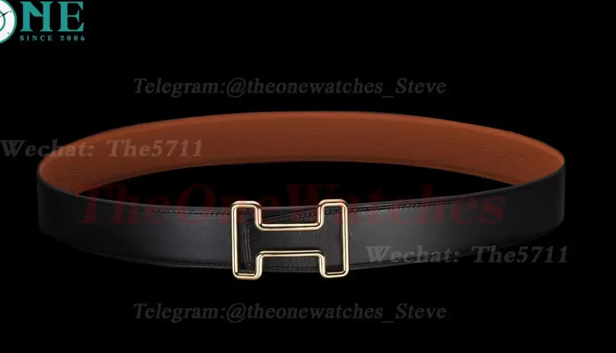 YG Hermes SS Buckle on Orange Leather Belt 3.8cm