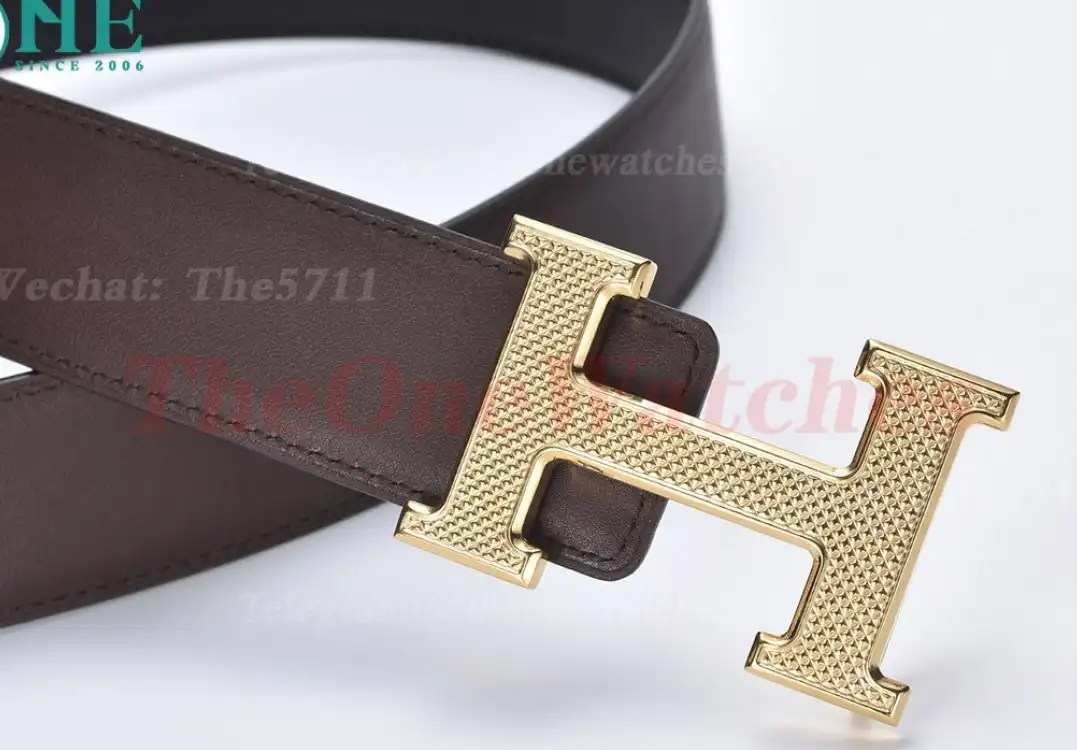 YG Hermes SS Buckle on Brown Black Leather Belt 3.8cm